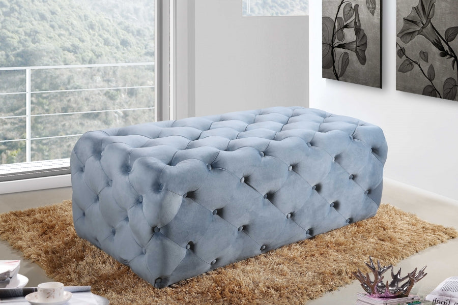 Casey Light Blue Velvet Ottoman | Bench from Meridian - Luna Furniture