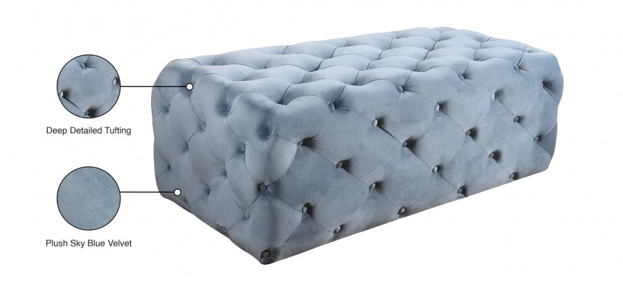 Casey Light Blue Velvet Ottoman | Bench from Meridian - Luna Furniture