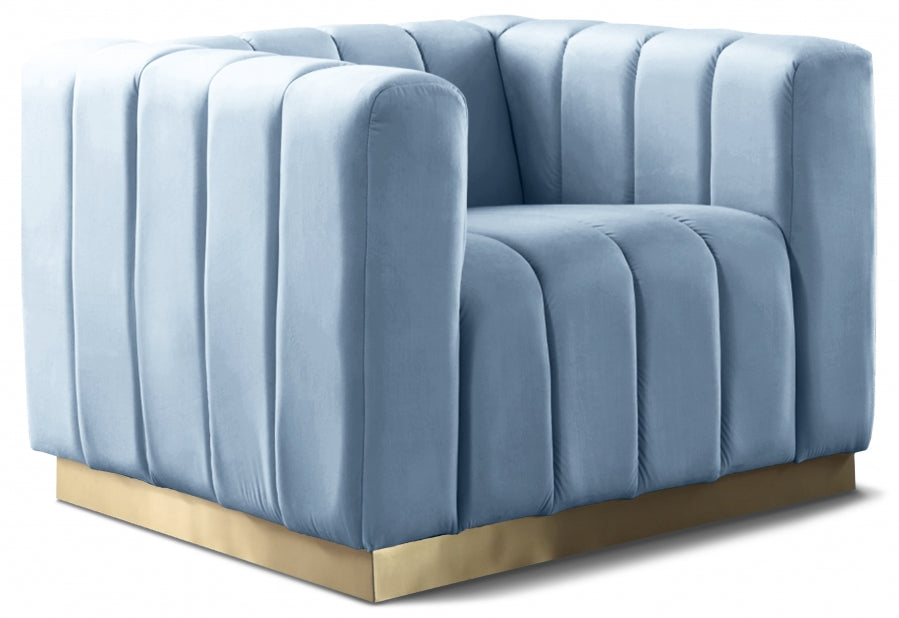 Blue Light Marlon Velvet Chair from Meridian - Luna Furniture