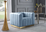 Blue Light Marlon Velvet Chair from Meridian - Luna Furniture