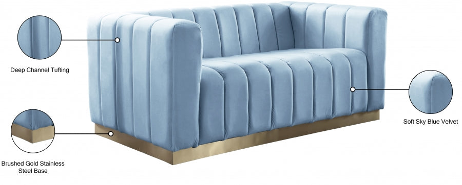 Blue Light Marlon Velvet Loveseat from Meridian - Luna Furniture