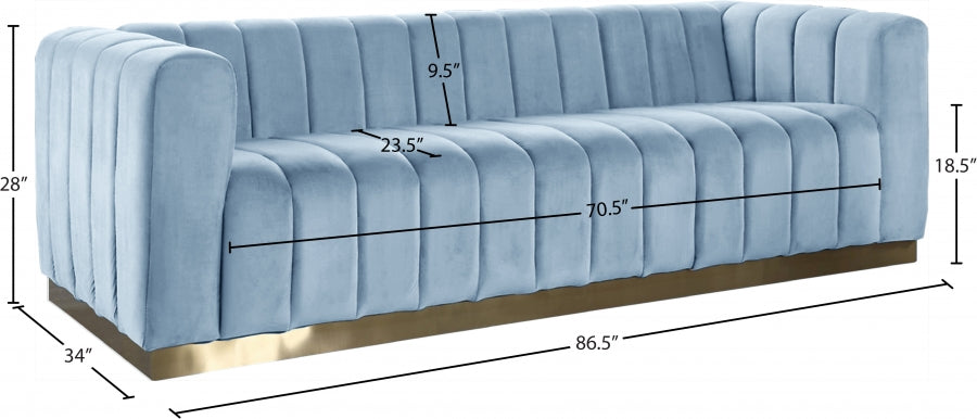 Blue Light Marlon Velvet Sofa from Meridian - Luna Furniture