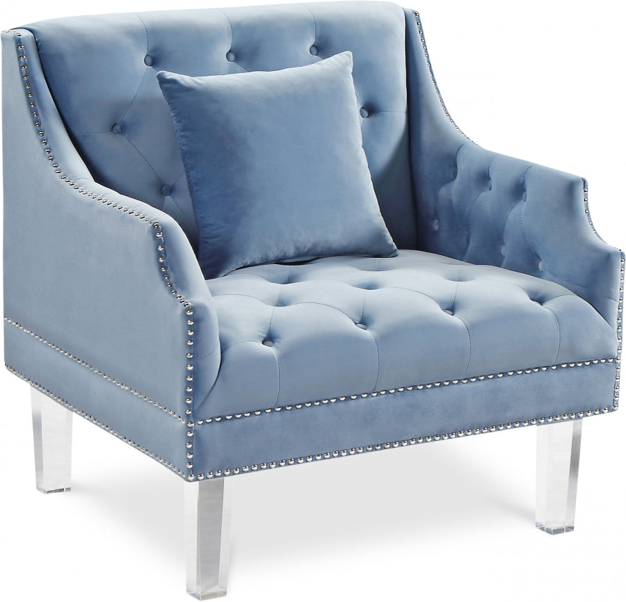 Roxy Light Blue Velvet Chair from Meridian - Luna Furniture