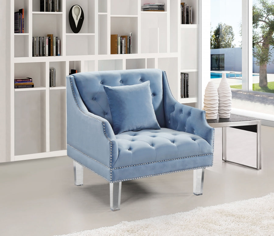 Roxy Light Blue Velvet Chair from Meridian - Luna Furniture