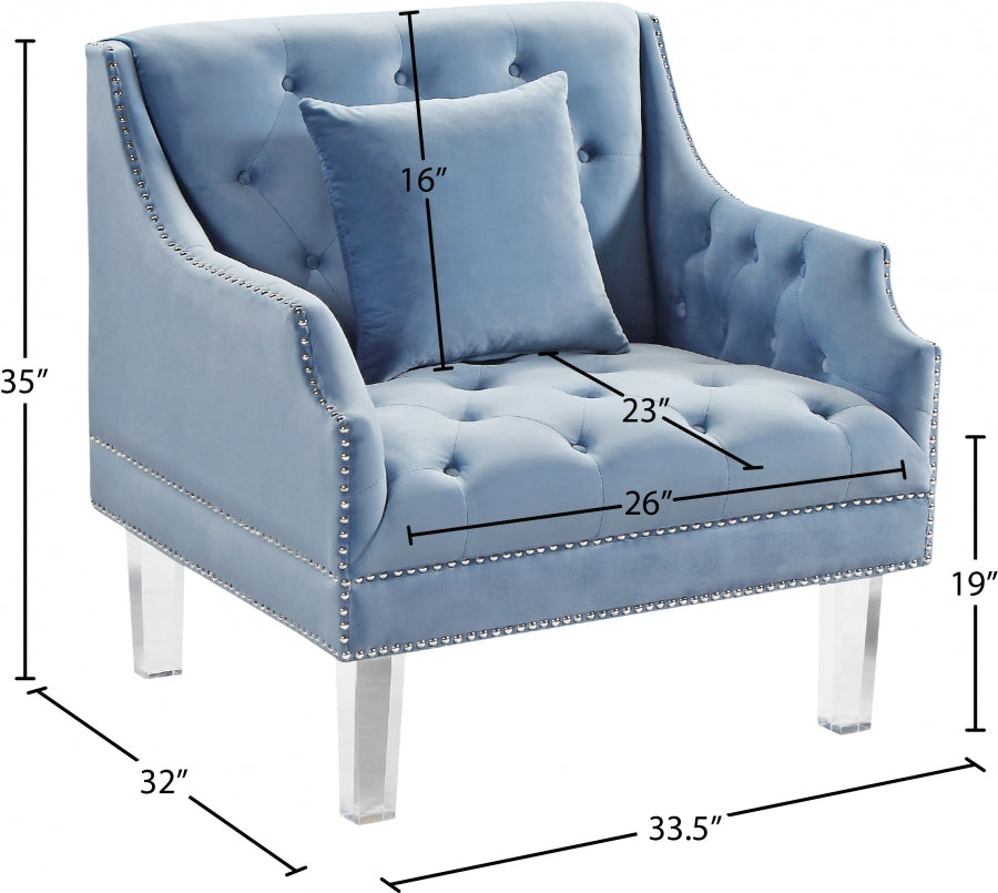 Roxy Light Blue Velvet Chair from Meridian - Luna Furniture