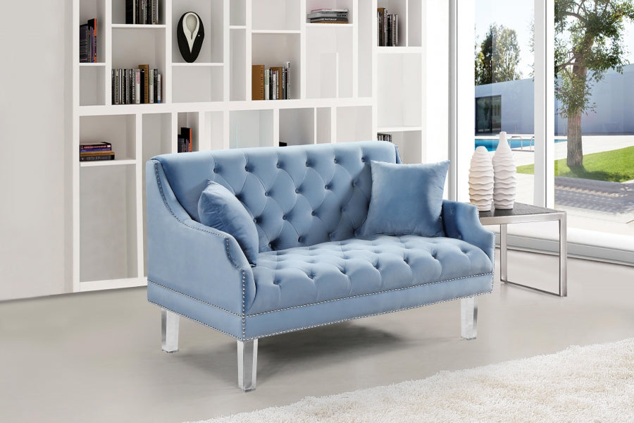 Roxy Light Blue Velvet Loveseat from Meridian - Luna Furniture