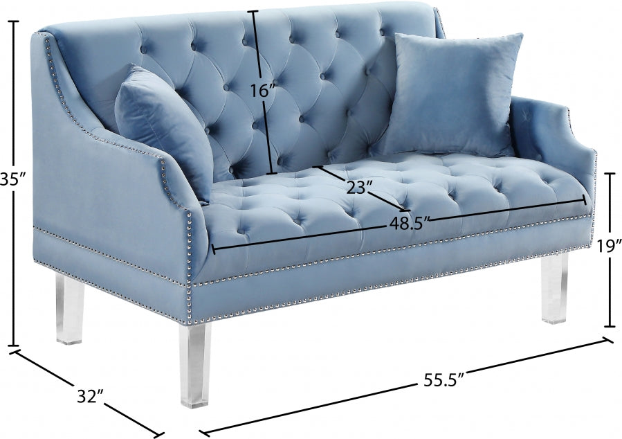 Roxy Light Blue Velvet Loveseat from Meridian - Luna Furniture