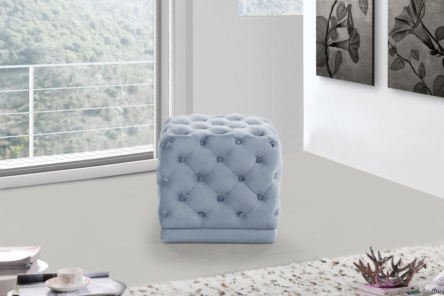 Stella Light Blue Velvet Ottoman | Stool from Meridian - Luna Furniture