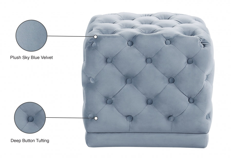 Stella Light Blue Velvet Ottoman | Stool from Meridian - Luna Furniture