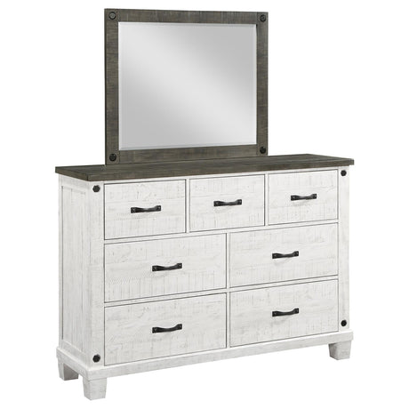 Lilith 7-drawer Dresser with Mirror Distressed Grey and White from Coaster - Luna Furniture