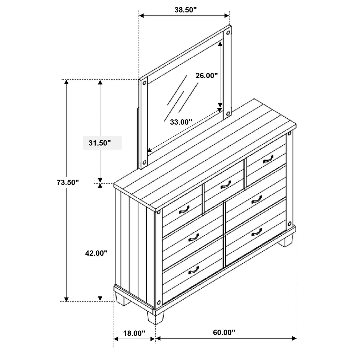 Lilith 7-drawer Dresser with Mirror Distressed Grey and White from Coaster - Luna Furniture