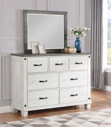 Lilith 7-drawer Dresser with Mirror Distressed Grey and White from Coaster - Luna Furniture