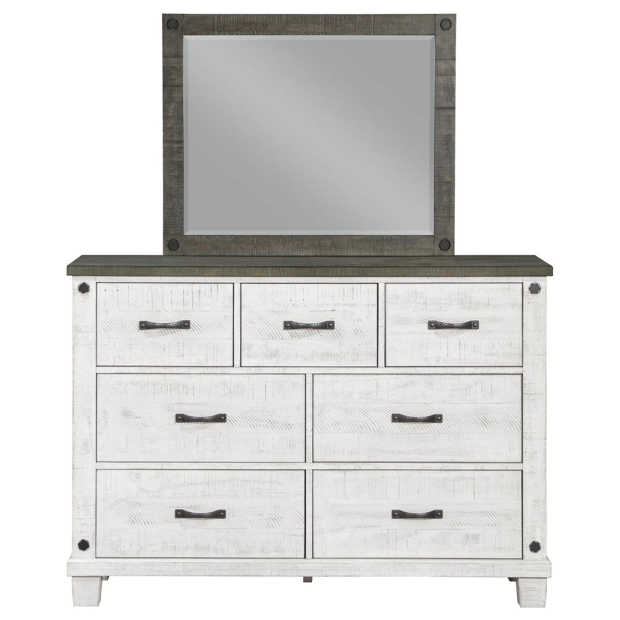 Lilith 7-drawer Dresser with Mirror Distressed Grey and White from Coaster - Luna Furniture