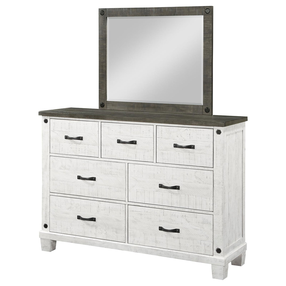 Lilith 7-drawer Dresser with Mirror Distressed Grey and White from Coaster - Luna Furniture