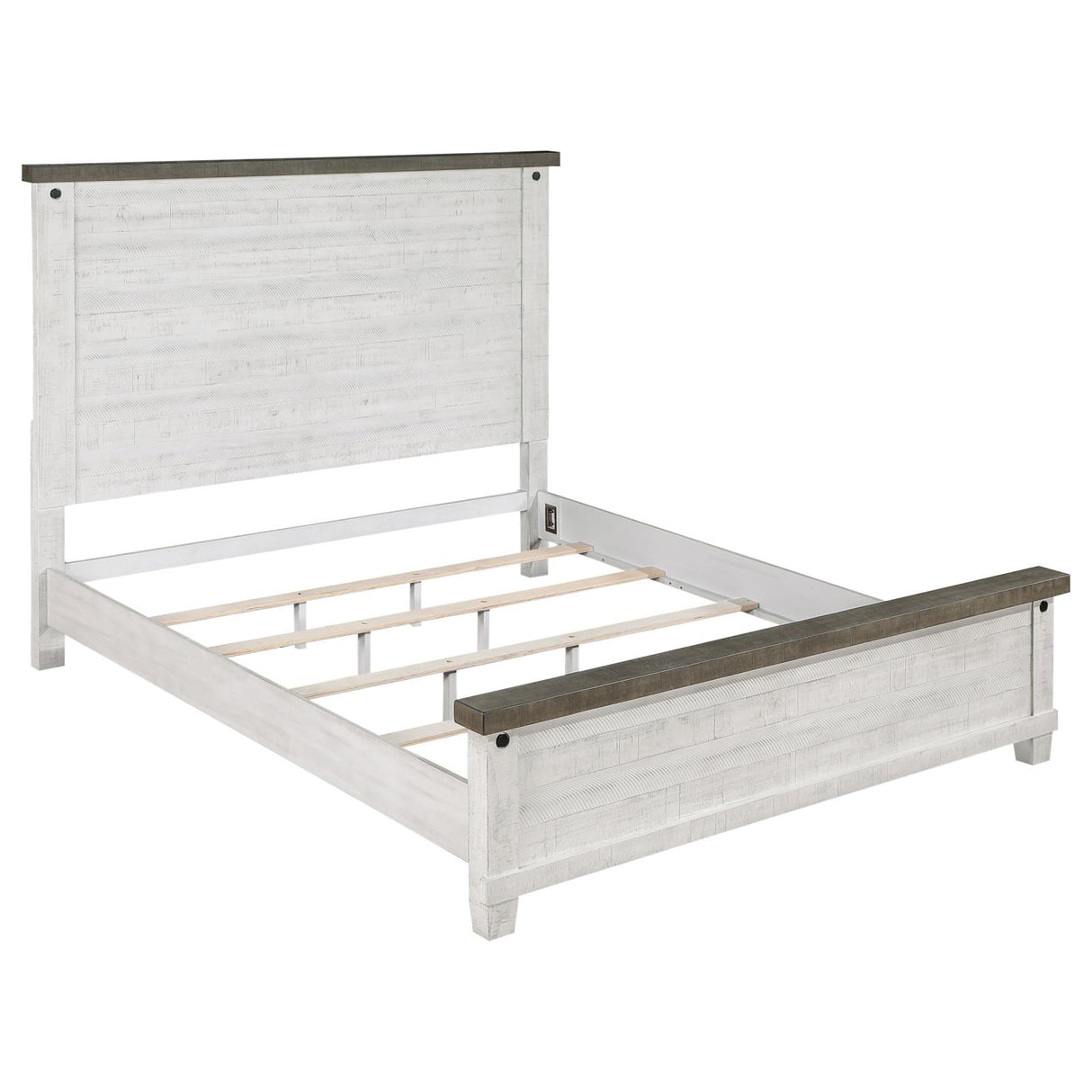 Lilith Eastern King Panel Bed Distressed Grey and White from Coaster - Luna Furniture