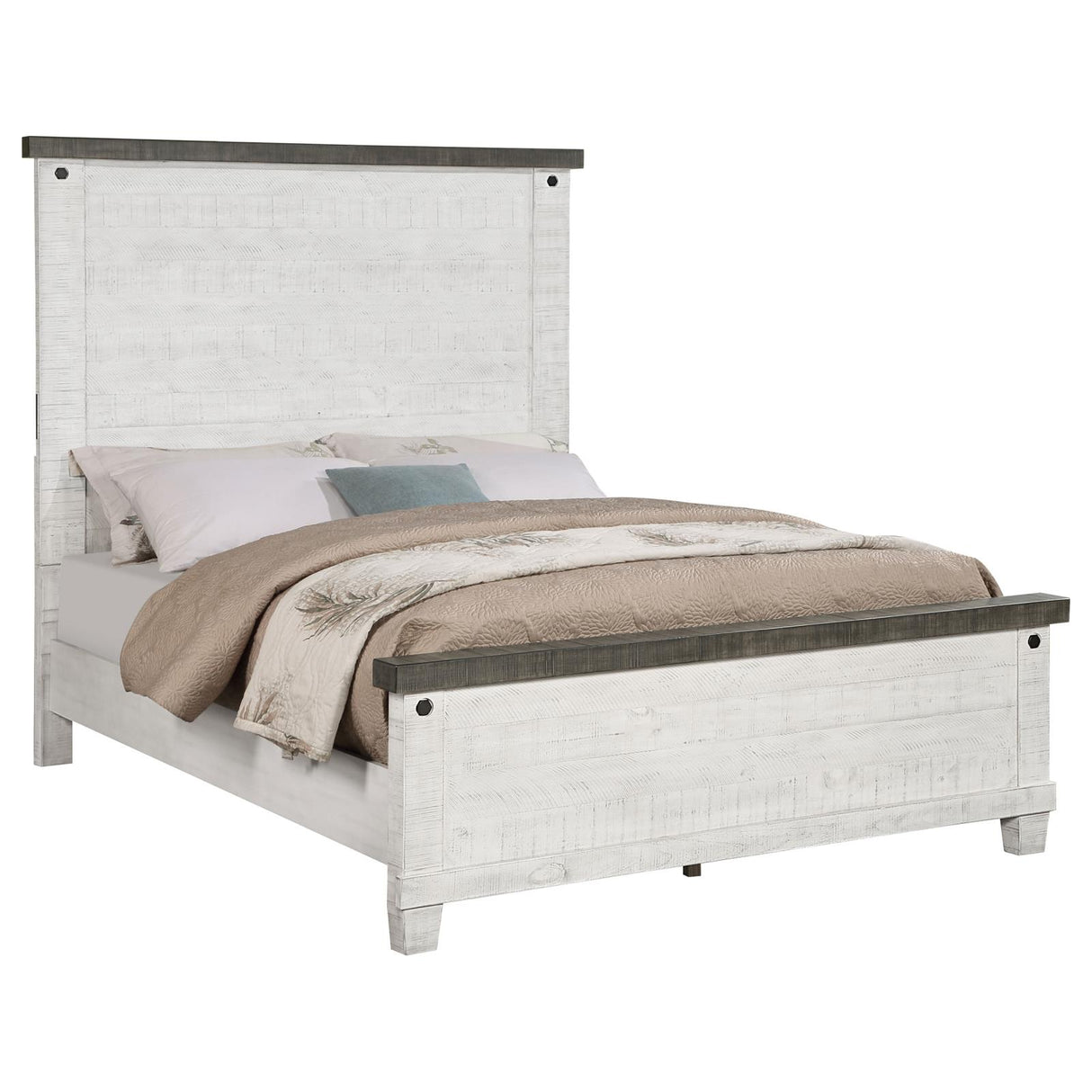 Lilith Eastern King Panel Bed Distressed Grey and White from Coaster - Luna Furniture