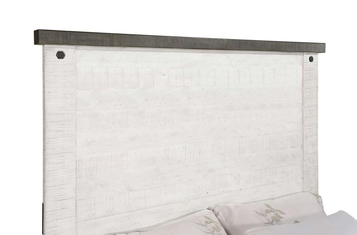 Lilith Eastern King Panel Bed Distressed Grey and White from Coaster - Luna Furniture