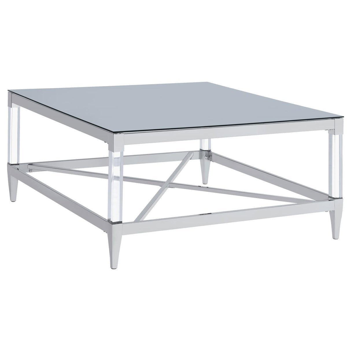 Lindley Square Coffee Table with Acrylic Legs and Tempered Mirror Top Chrome from Coaster - Luna Furniture