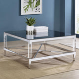 Lindley Square Coffee Table with Acrylic Legs and Tempered Mirror Top Chrome from Coaster - Luna Furniture