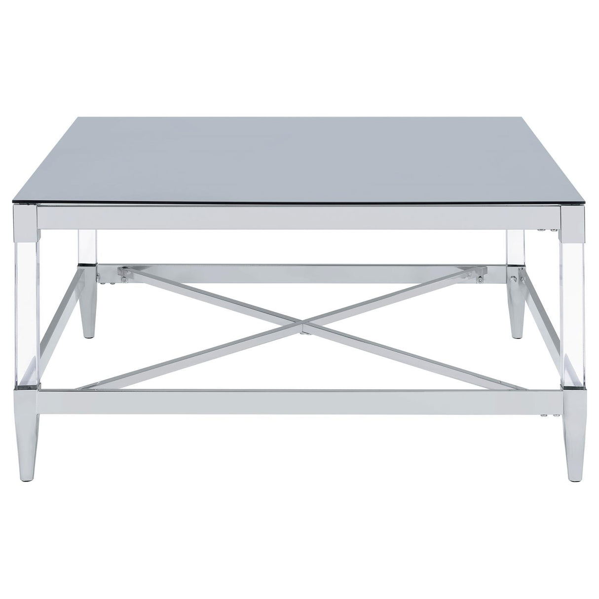 Lindley Square Coffee Table with Acrylic Legs and Tempered Mirror Top Chrome from Coaster - Luna Furniture