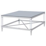 Lindley Square Coffee Table with Acrylic Legs and Tempered Mirror Top Chrome from Coaster - Luna Furniture