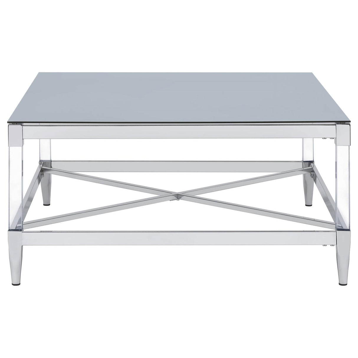 Lindley Square Coffee Table with Acrylic Legs and Tempered Mirror Top Chrome from Coaster - Luna Furniture