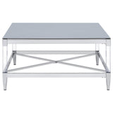 Lindley Square Coffee Table with Acrylic Legs and Tempered Mirror Top Chrome from Coaster - Luna Furniture