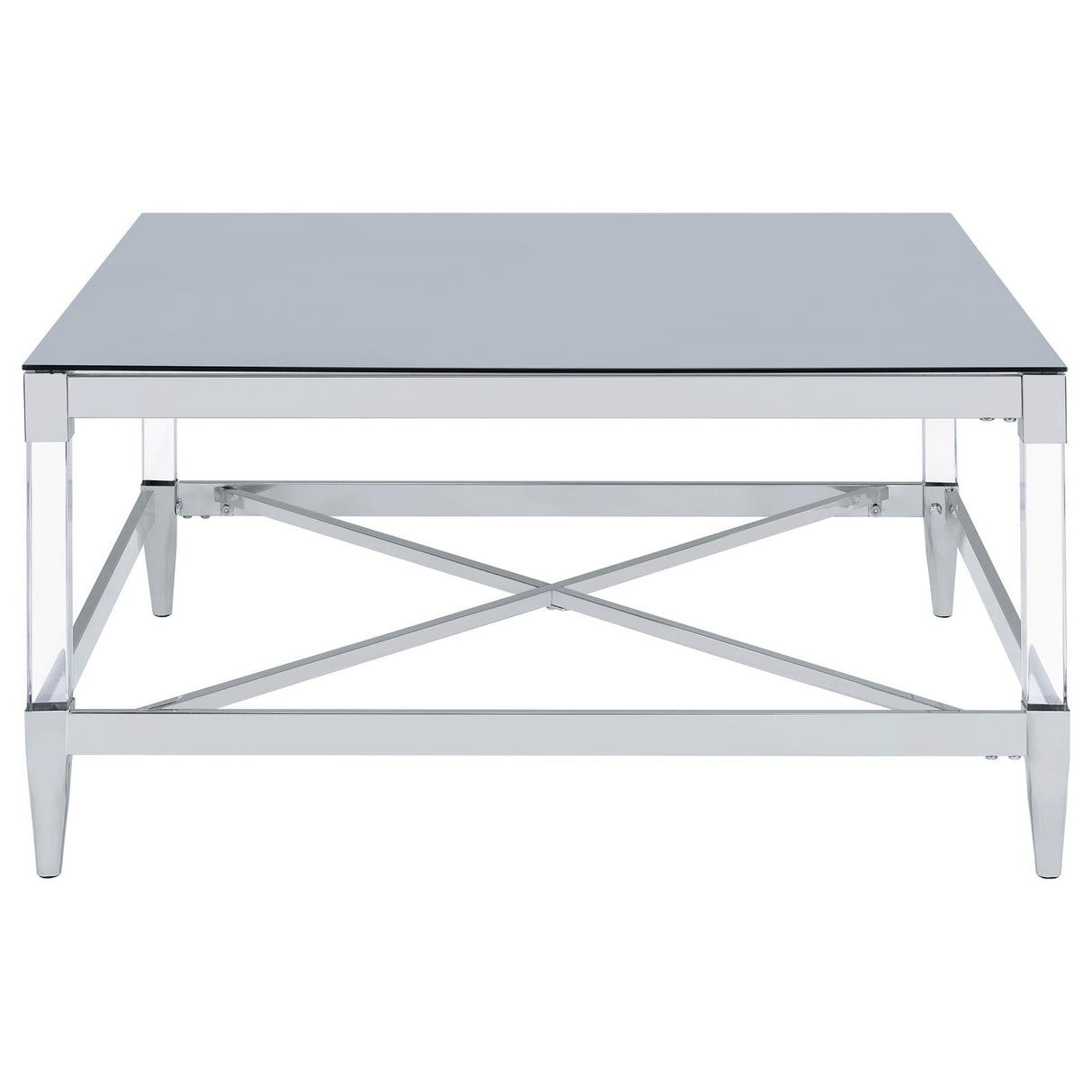 Lindley Square Coffee Table with Acrylic Legs and Tempered Mirror Top Chrome from Coaster - Luna Furniture