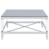 Lindley Square Coffee Table with Acrylic Legs and Tempered Mirror Top Chrome from Coaster - Luna Furniture