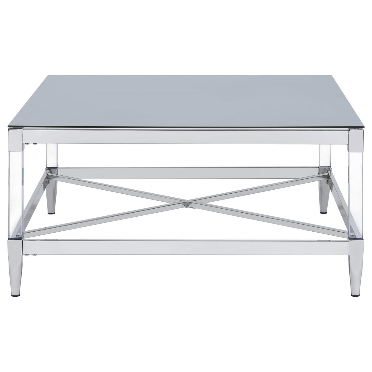 Lindley Square Coffee Table with Acrylic Legs and Tempered Mirror Top Chrome from Coaster - Luna Furniture