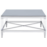 Lindley Square Coffee Table with Acrylic Legs and Tempered Mirror Top Chrome from Coaster - Luna Furniture