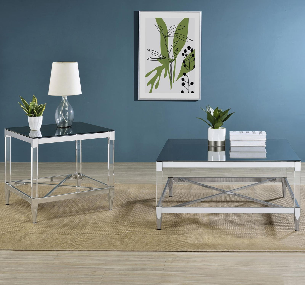 Lindley Square Coffee Table with Acrylic Legs and Tempered Mirror Top Chrome from Coaster - Luna Furniture