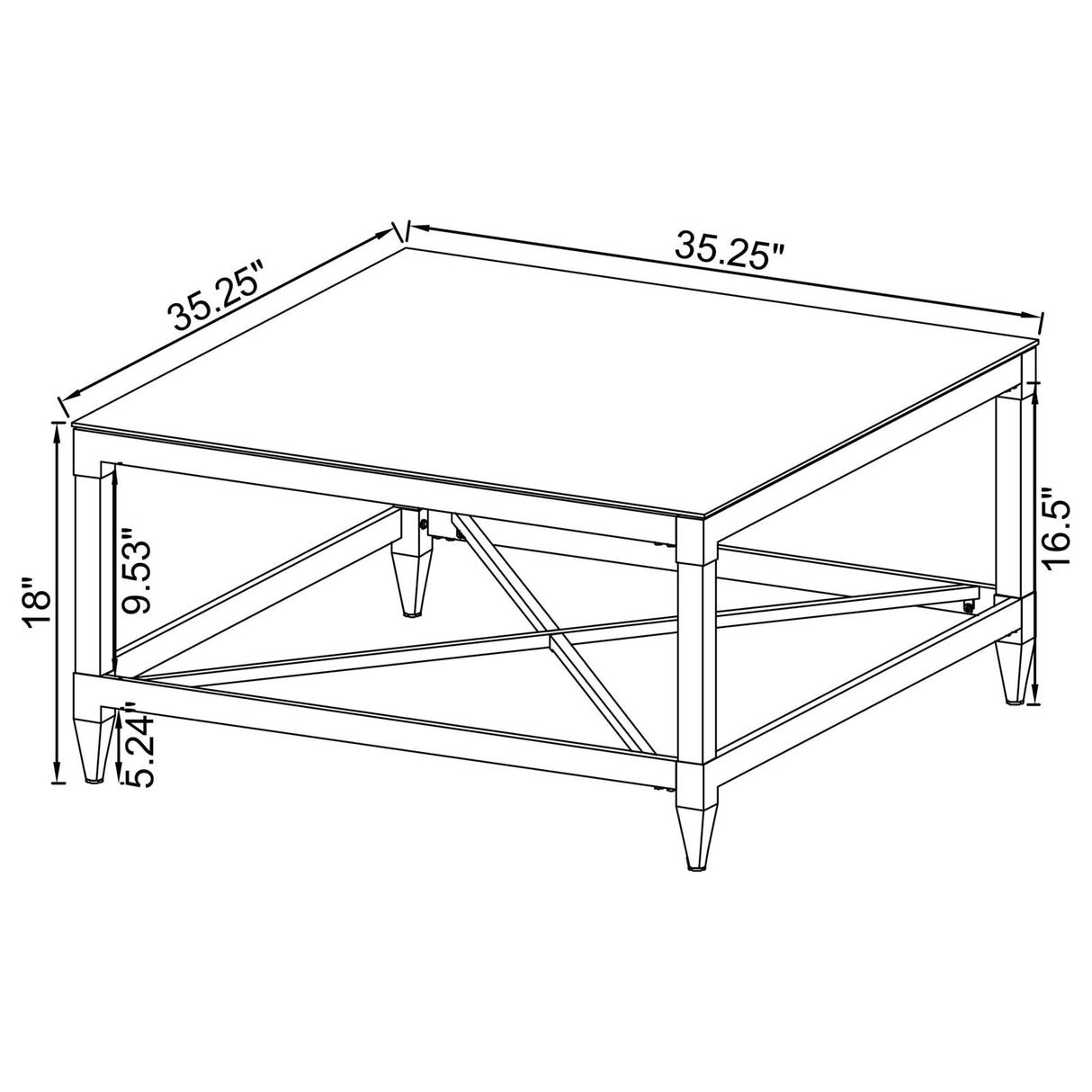 Lindley Square Coffee Table with Acrylic Legs and Tempered Mirror Top Chrome from Coaster - Luna Furniture