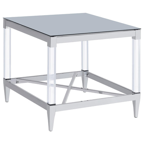 Lindley Square End Table with Acrylic Legs and Tempered Mirror Top Chrome from Coaster - Luna Furniture