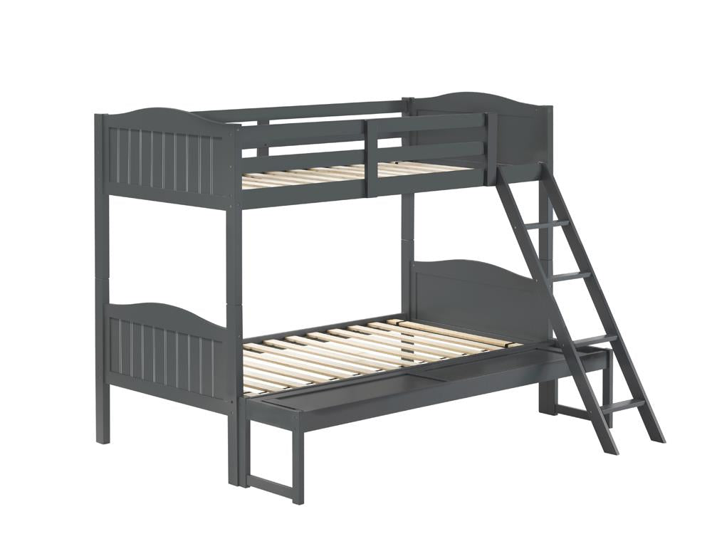 Littleton Gray Twin/Full Bunk Bed with Ladder from Coaster - Luna Furniture