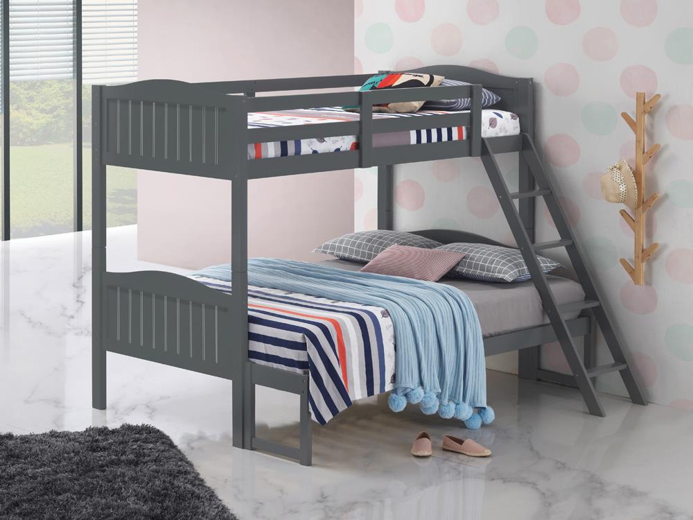 Littleton Gray Twin/Full Bunk Bed with Ladder from Coaster - Luna Furniture