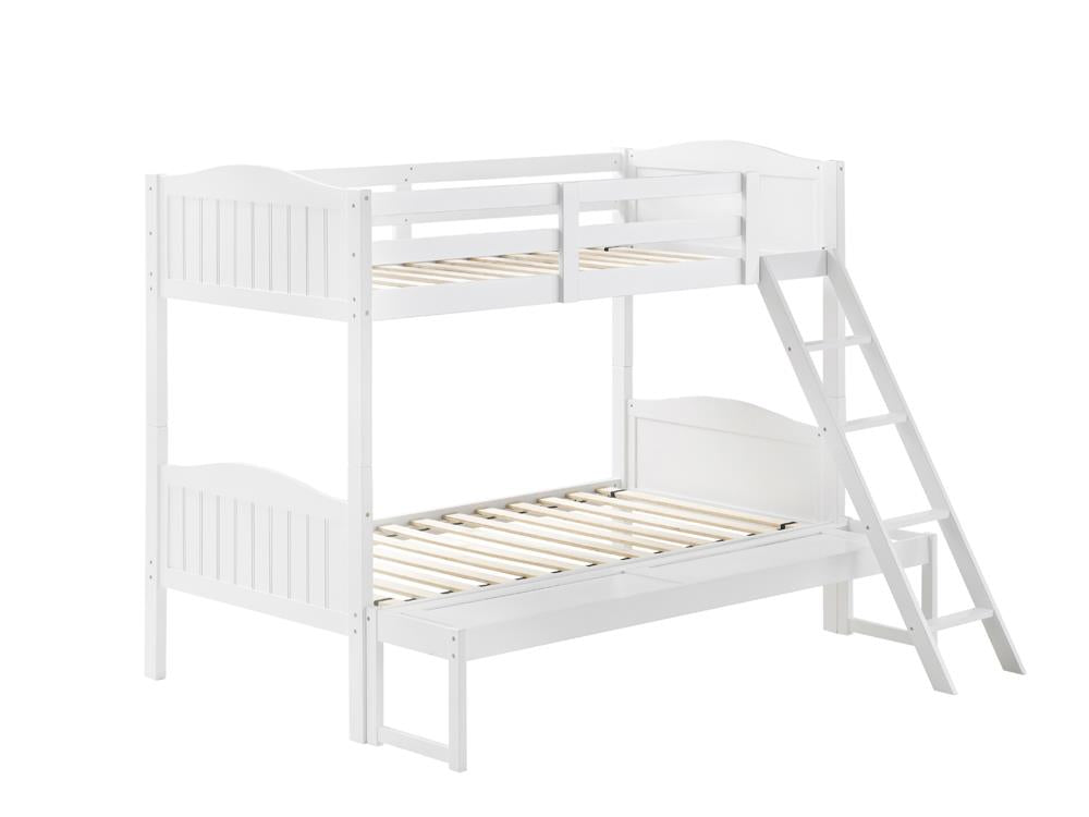 Littleton White Twin/Full Bunk Bed with Ladder from Coaster - Luna Furniture