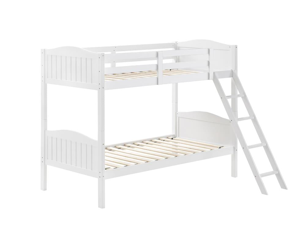 Littleton White Twin/Twin Bunk Bed with Ladder from Coaster - Luna Furniture