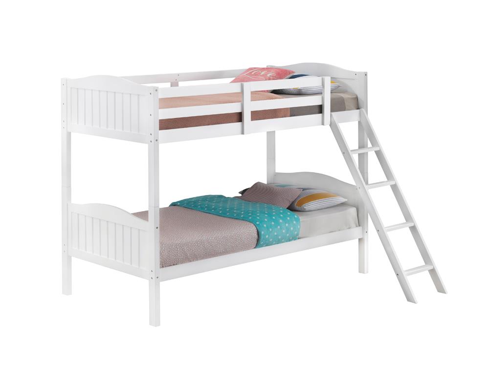 Littleton White Twin/Twin Bunk Bed with Ladder from Coaster - Luna Furniture