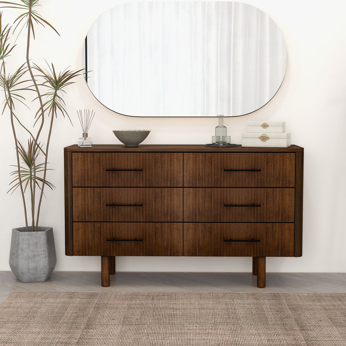 Logan Mid Century Modern Walnut Dresser with 6 Drawers - AFC01823 - Luna Furniture