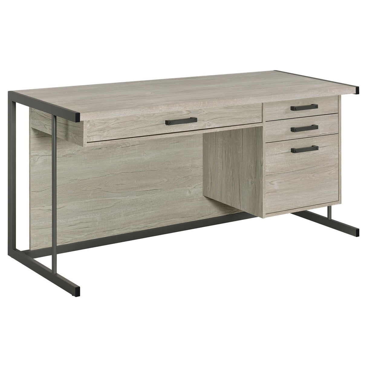 Loomis 4-drawer Rectangular Office Desk Whitewashed Grey and Gunmetal - 805881 - Luna Furniture