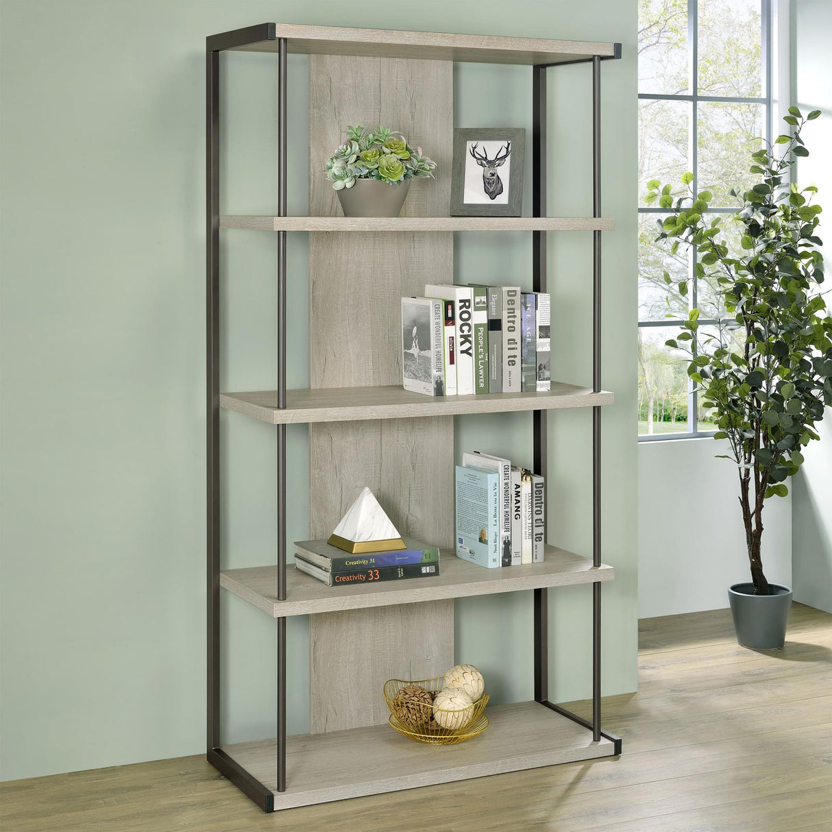 Loomis Whitewashed Gray 4-Shelf Bookcase from Coaster - Luna Furniture