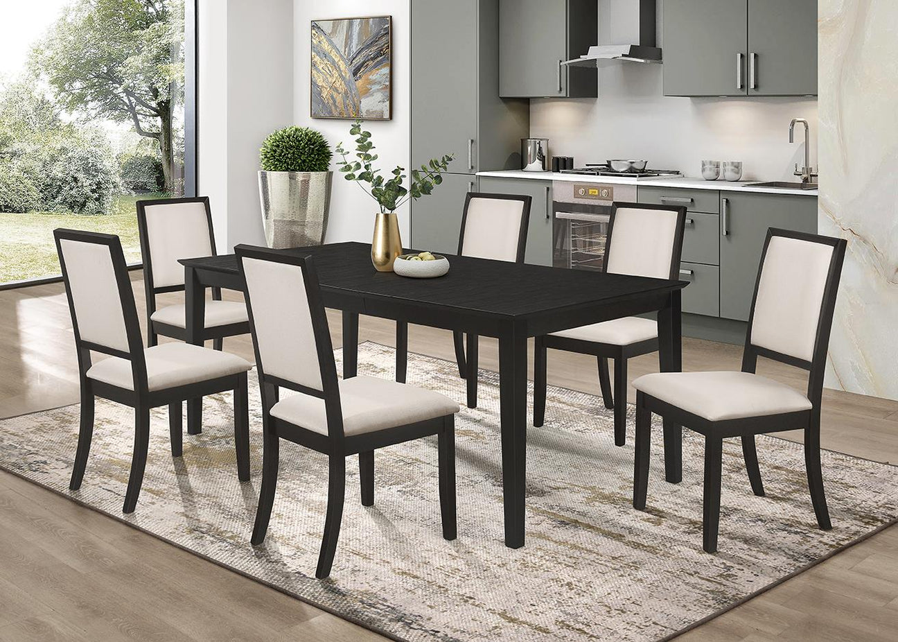 Louise Black/Cream 7-Piece Rectangular Dining Set from Coaster - Luna Furniture