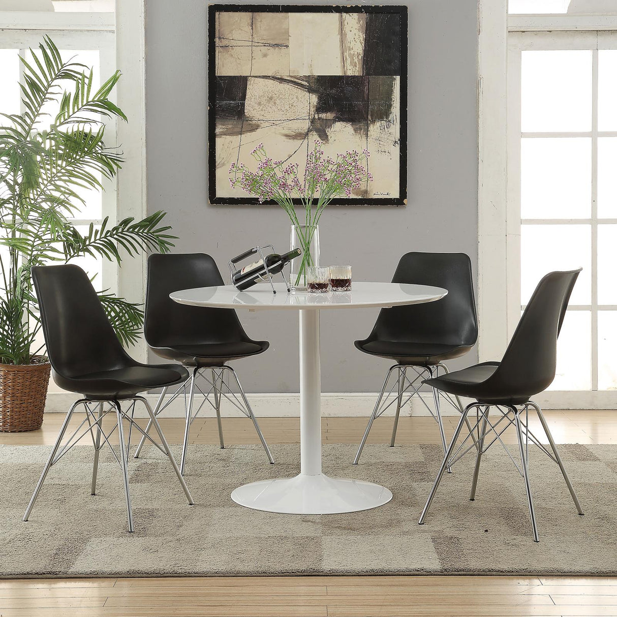 Lowry 5-piece Round Dining Set Tulip Table with Eiffel Chairs Black - 105261-S5K - Luna Furniture