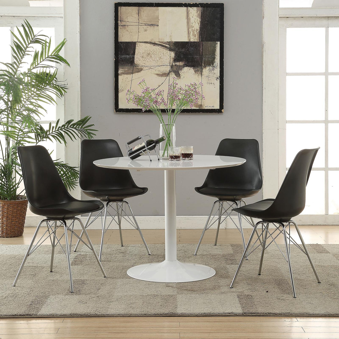 Lowry Black 5-Piece Round Dining Set with Tulip Table and Eiffel Chairs from Coaster - Luna Furniture