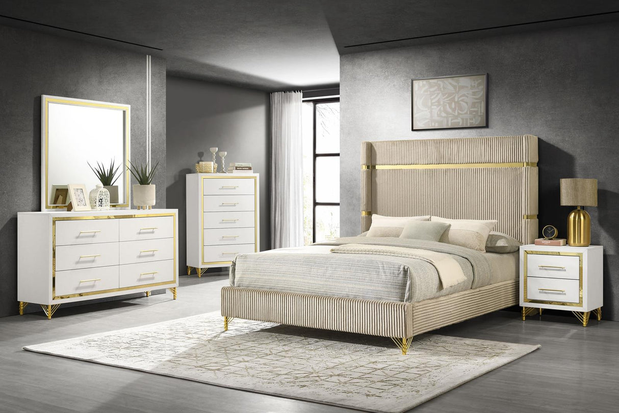 Lucia Beige 5-Piece Eastern King Bedroom Set with Upholstered Wingback Panel Bed from Coaster - Luna Furniture