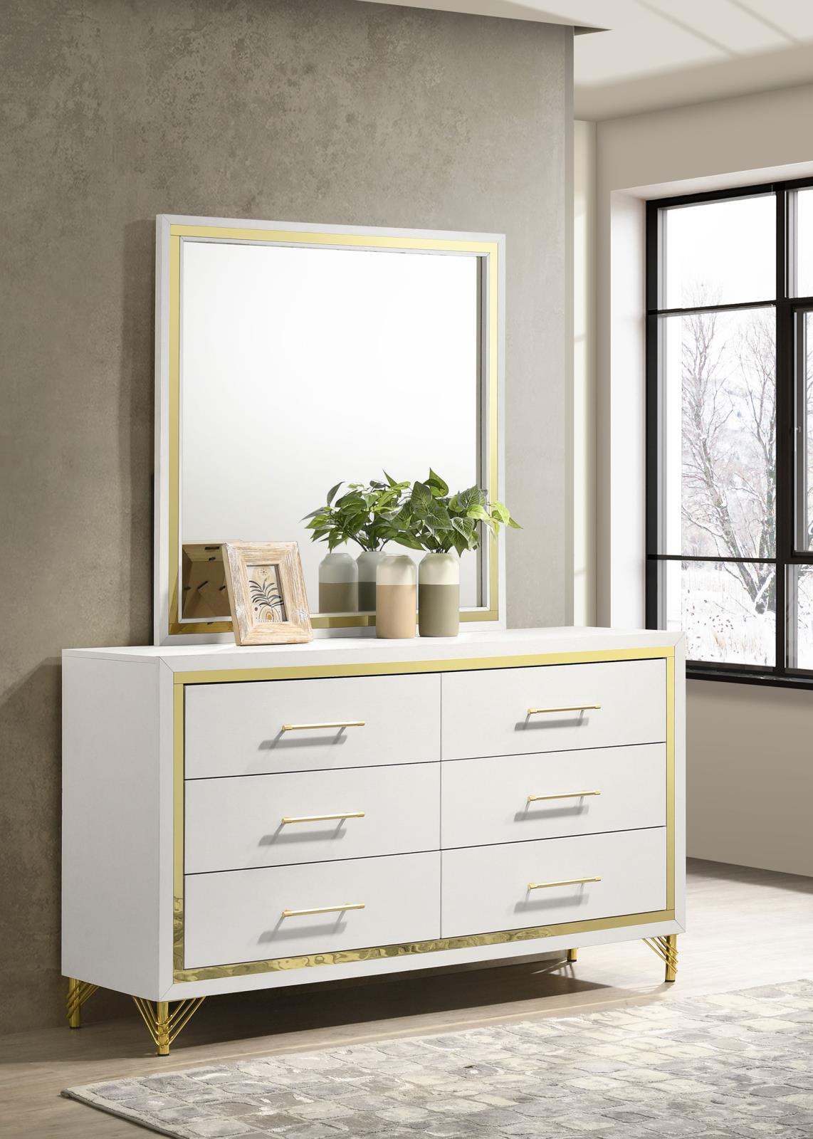 Lucia White 6-drawer Bedroom Dresser with Mirror from Coaster - Luna Furniture