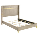 Lucia Upholstered Eastern King Wingback Panel Bed Beige - 224731KE - Luna Furniture