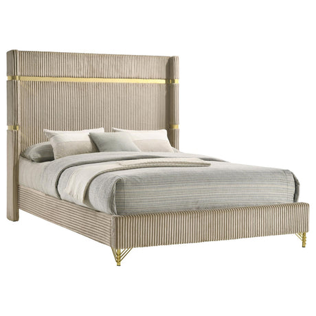 Lucia Upholstered Queen Wingback Panel Bed Beige - 224731Q - Luna Furniture