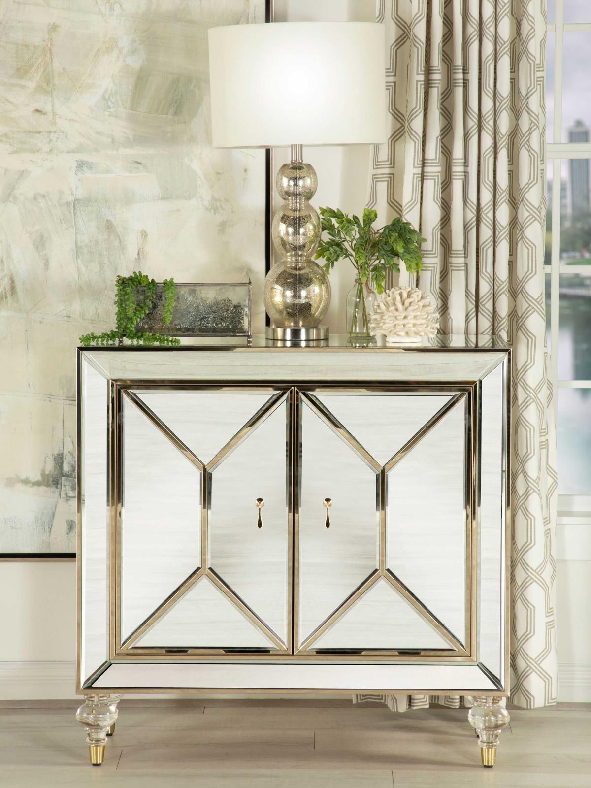 Lupin Mirror/Champagne 2-Door Accent Cabinet from Coaster - Luna Furniture